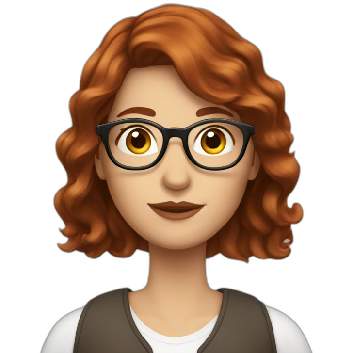 Woman; caucasian; round transparent glasses; dark redhead; long hair; wave hair emoji
