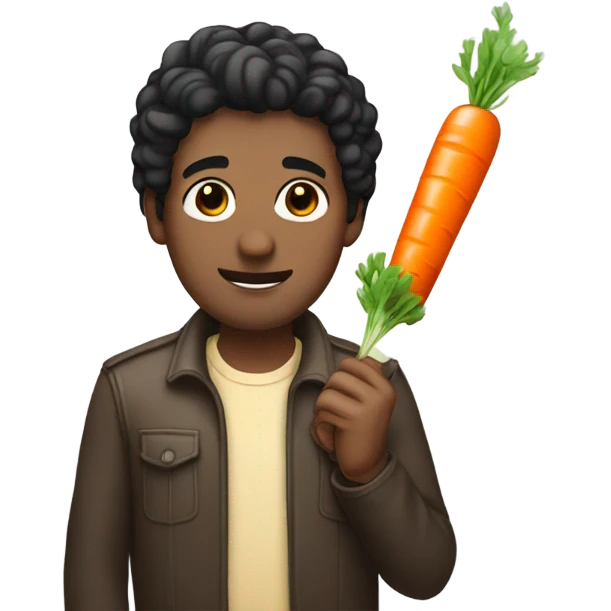 Men with black hair and carrot cake in the hands emoji