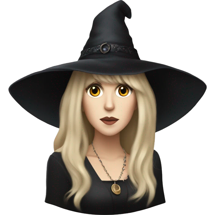 Stevie nicks in a black hat in a witchy dress holding a tambourine. emoji