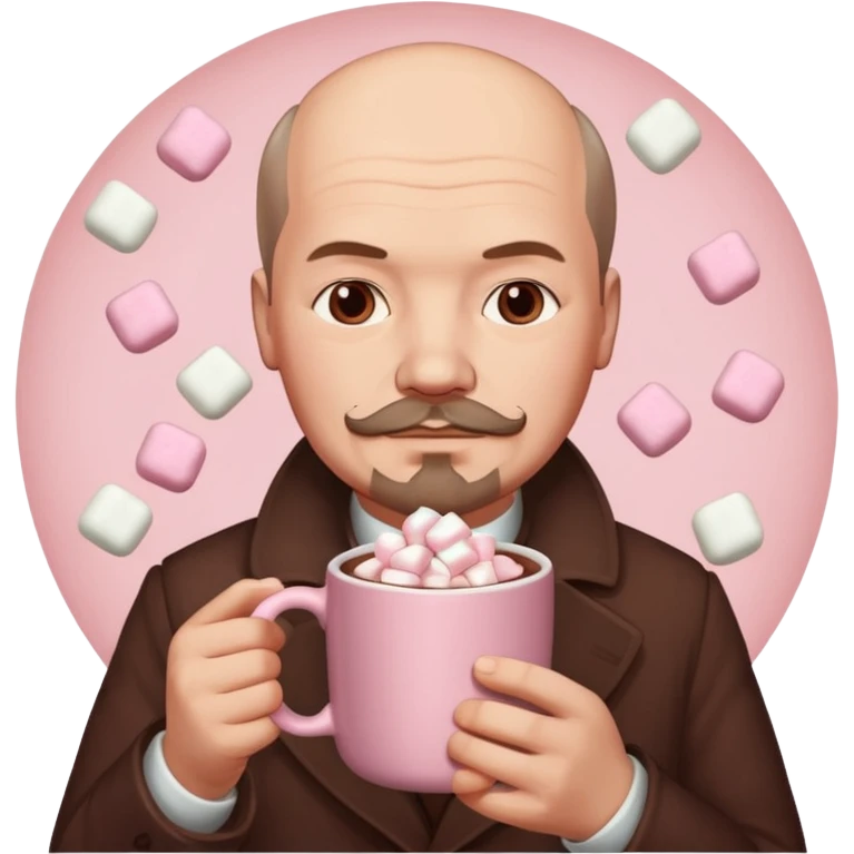Lenin hold  Light Pink mug of hot chocolate with marshmallows  emoji