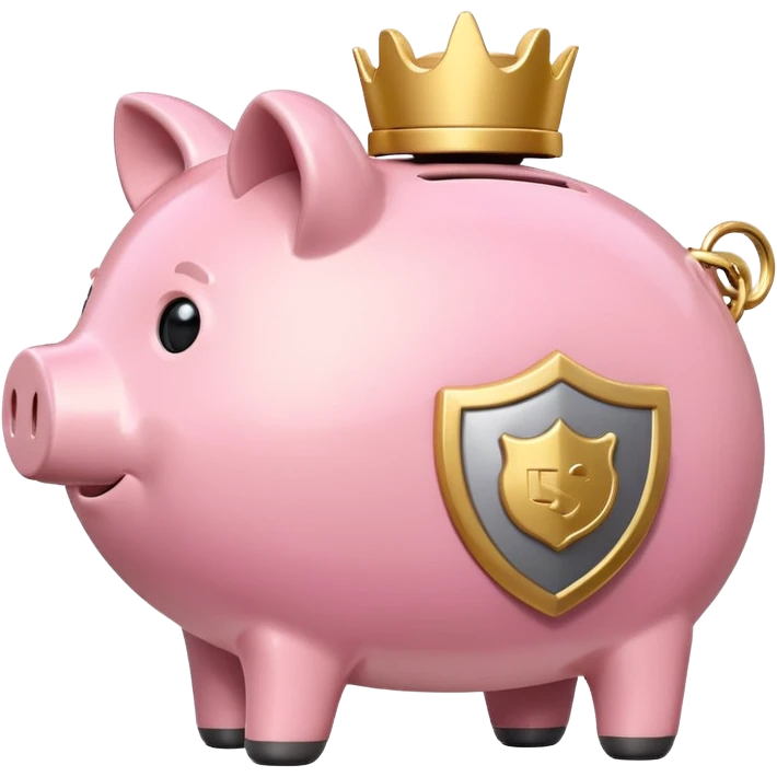 A clean and simple emoji-style icon: A stylized piggy bank with a coin dropping into it from above. Next to or slightly behind the piggy bank, a small shield symbolizing security and protection. Minimal details, rounded shapes, bright flat colors, consistent with standard emoji design. emoji