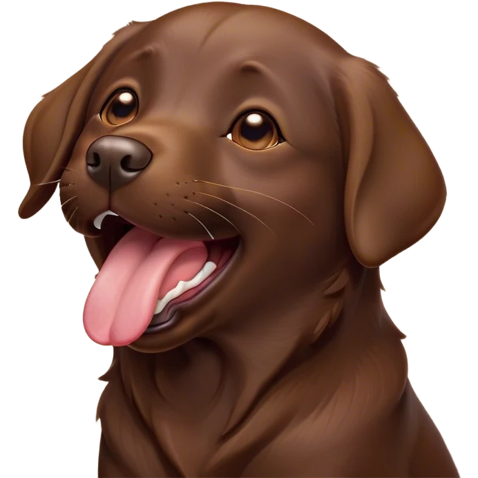 Cinematic Cute Yawning Chocolate Labrador Portrait Emoji, Head tilted slightly with a dramatic, wide-open yawn, showcasing a smooth chocolate Fur with a velvety texture, floppy ears slightly drooping, round brown eyes barely open in drowsy contentment, Simplified yet irresistibly adorable features, highly detailed, glowing with a soft, cozy glow, high shine, relaxed yet expressive, stylized with a touch of whimsy, bright and endearing, soft glowing outline, capturing the essence of a sleepy yet affectionate companion, so drowsy it feels like it could stretch out of the screen and curl up for a nap! emoji