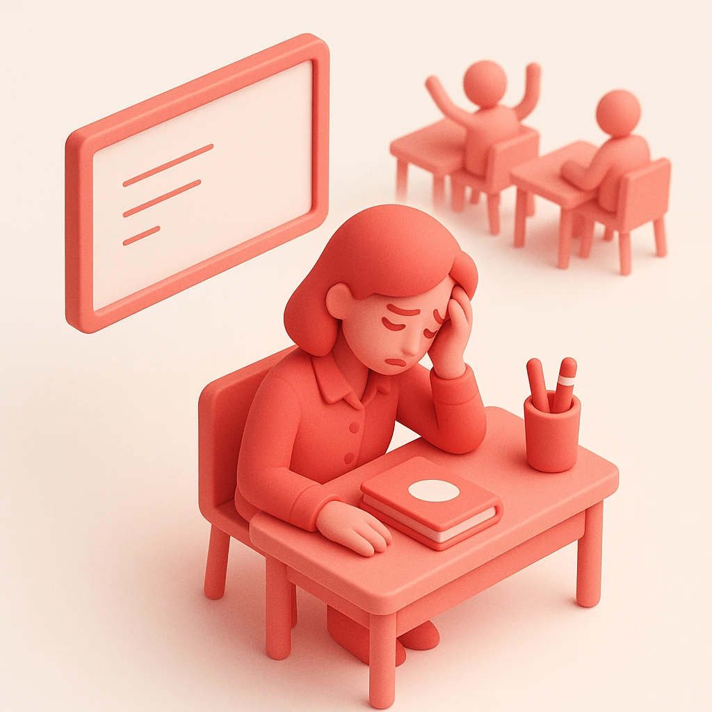 exhausted teacher in a bustling classroom emoji