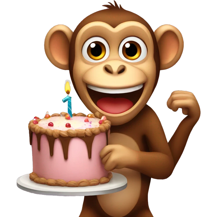 Monkey with happy birthday sign and cake emoji