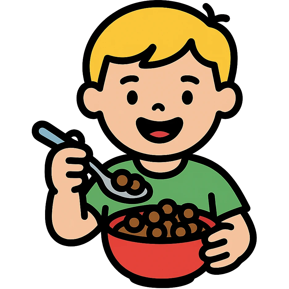 kid eating a bowl of chocolate cereal emoji