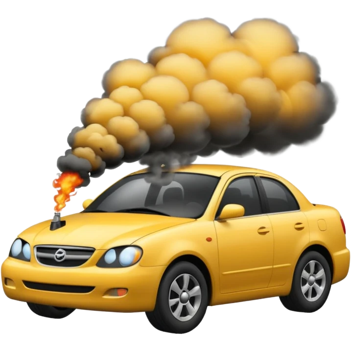 crashed car with smoke emoji