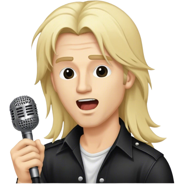 close up side view head of a male blond hard  rock singer with long hair singing into microphone emoji