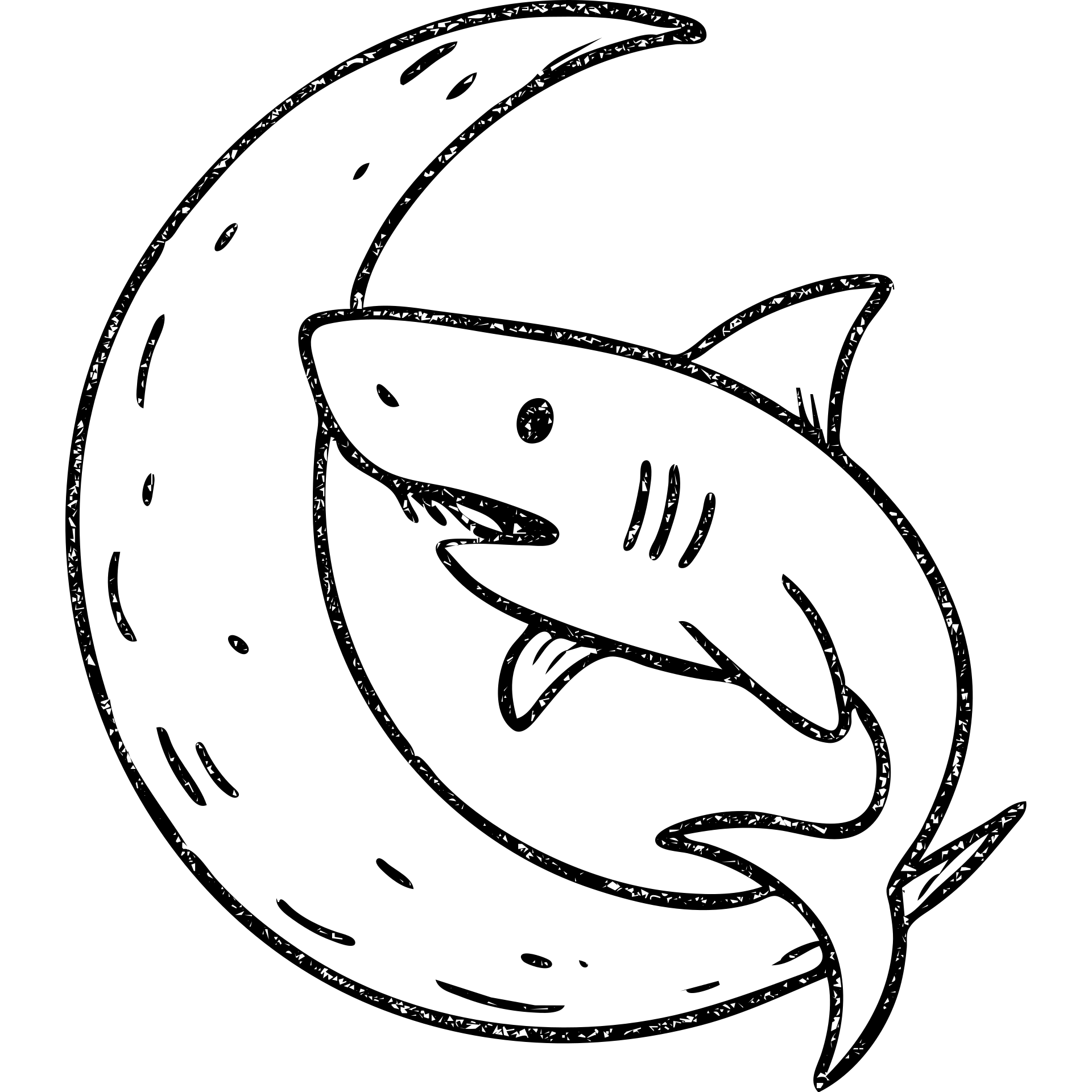 moon with a shark hand drawn outlined icon emoji