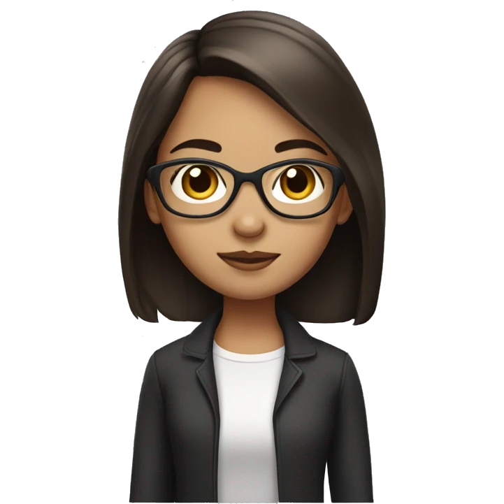 brunette young girl with tall straight glasses emoji