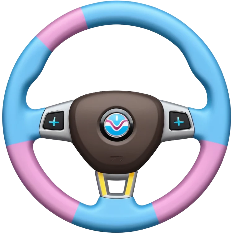 steering wheel with transgender pride flag colors and strifes , fluffy emoji