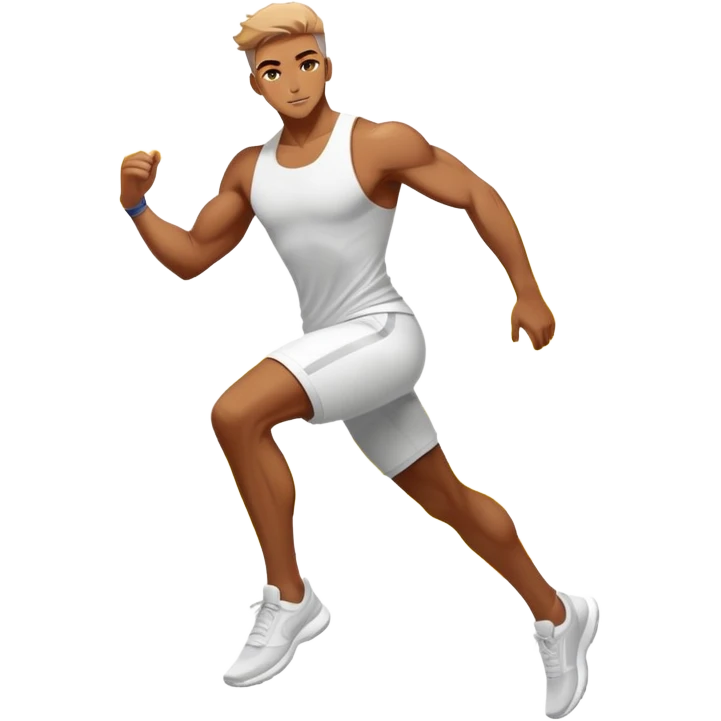 Masculine silhouette with athletic wear, surrounded by transformative energy aura, dynamic style essence with floating fashion elements emoji