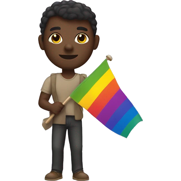 Dark skin colour person holding gay flag  emoji
