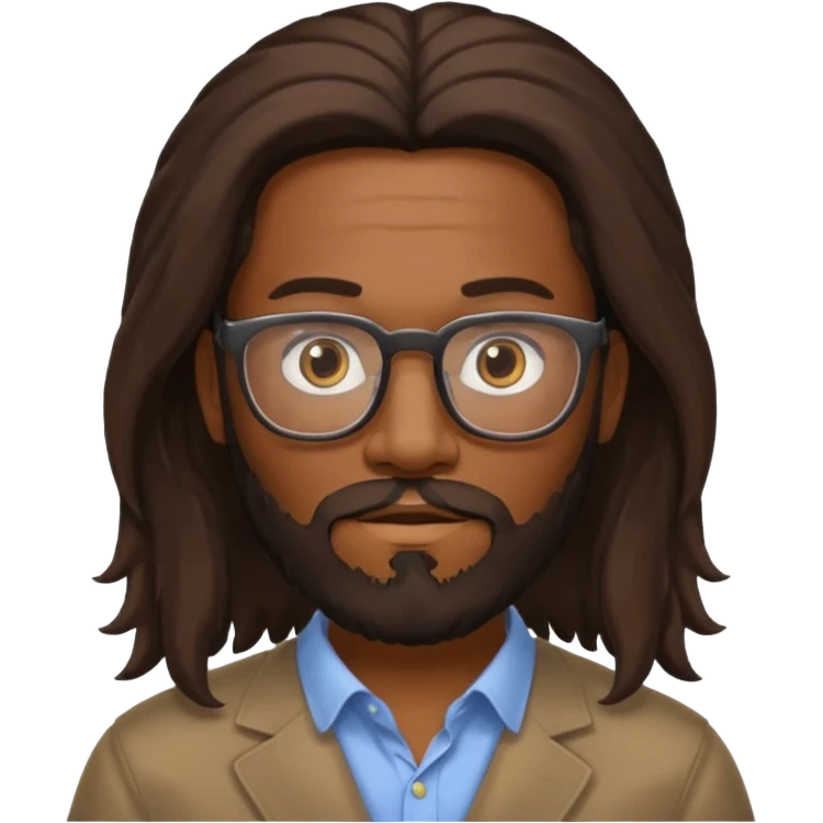 bearded long haired black man with eyeglasses no body emoji