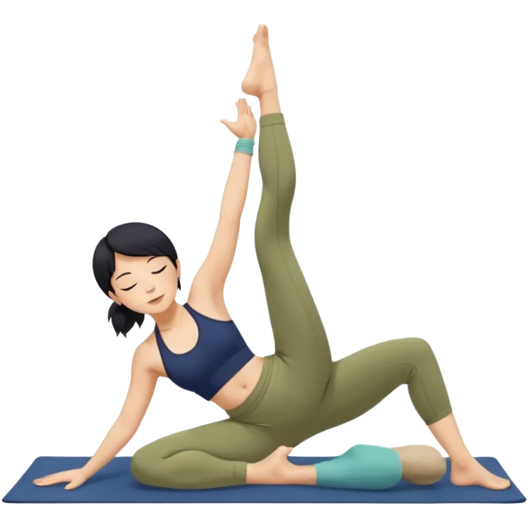 키는 작은편이고 앞머리 없는 단발머리야. 옆머리는 있고 요가를 좋아해. 남색 홀터넥을 많이 입고 민트색 요가바지를 자주 입어. 머리색은 검정색이고 하타요가를 좋아해. 바지색은 연한 연두색이고 요가매트는 카키색이야. 시르사파다 자세를 하고 있어. emoji