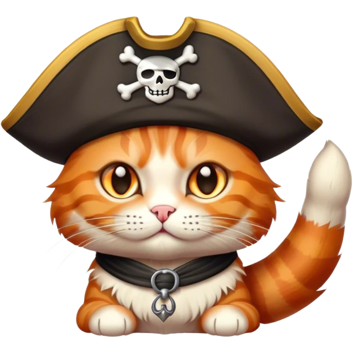 Orange striped cat in a pirate hat emoji