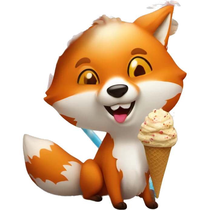 Fox with ice cream in sun at beach emoji