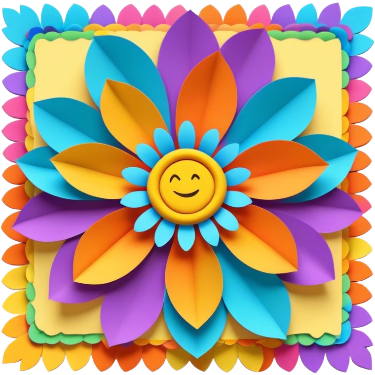 3D, psychedelic colored note paper with hippie style flower border emoji