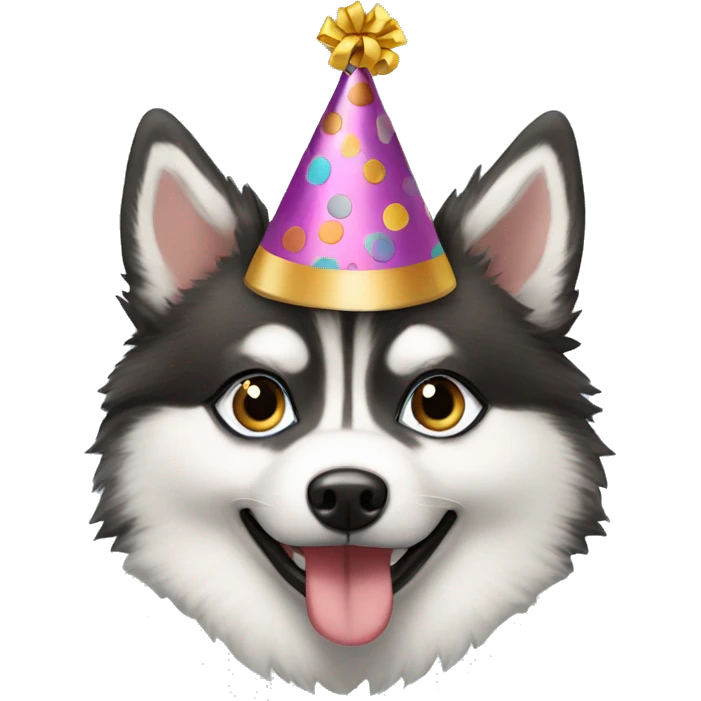 Pomsky with a birthday hat emoji