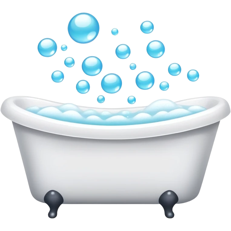 bathtub filled with bubbles, towel and soap nearby, clean and friendly emoji