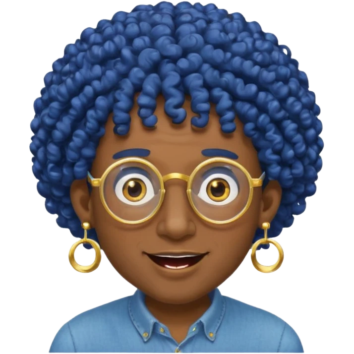 dark blue haired man curly hair and big earrings and spectacles surprised and hat wearing emoji