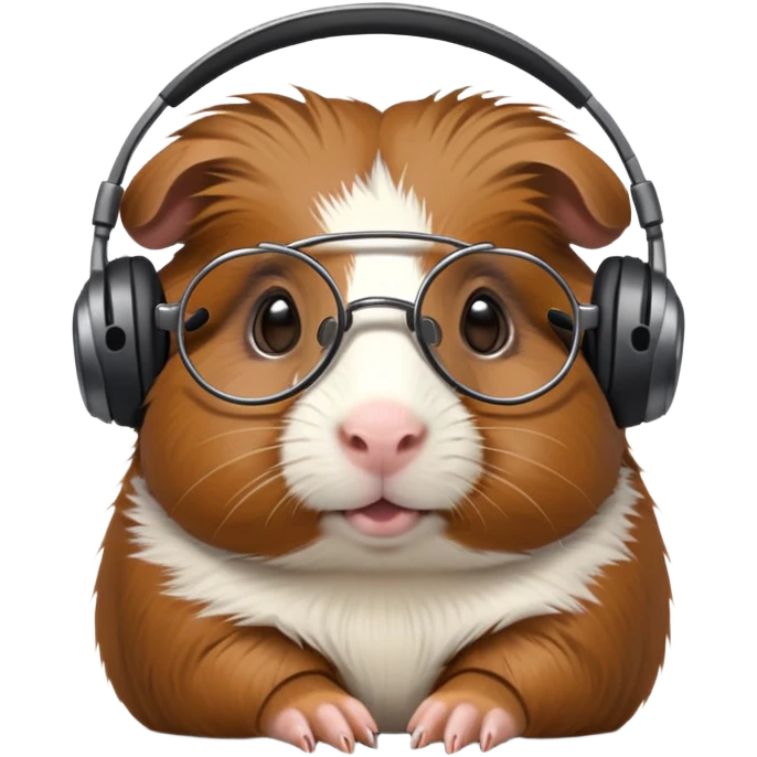 studious guinea pig with glasses wearing a headset emoji