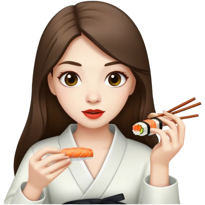 pale brunette girl with long eating sushi emoji