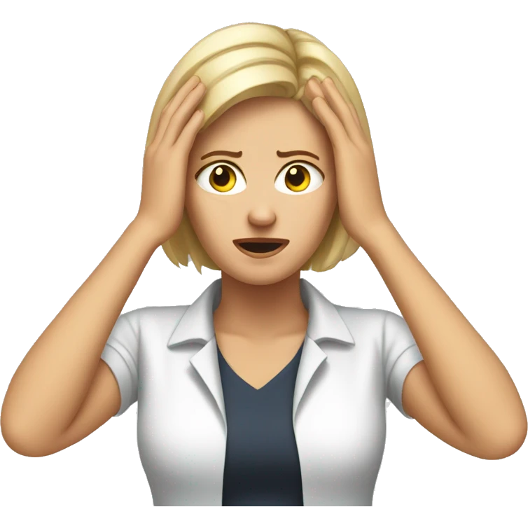 frustrated white woman with hands on her head emoji