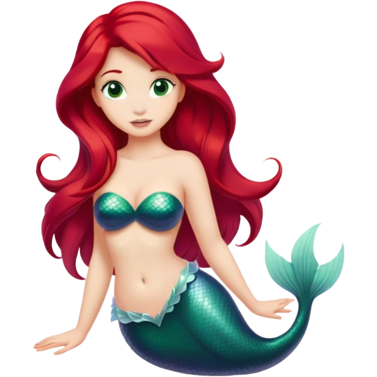 minimal Ariel mermaid with red hair and green tail, extremely simple emoji