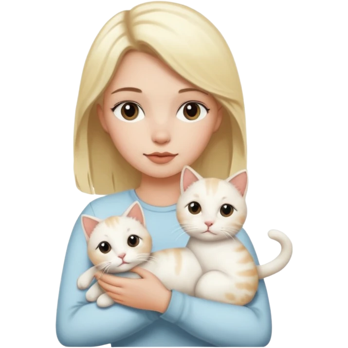 White girl with blonde hair holding white cat with Brown and black spots  emoji