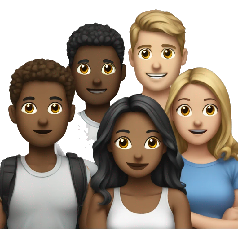 Group of five young people having a discussion online emoji
