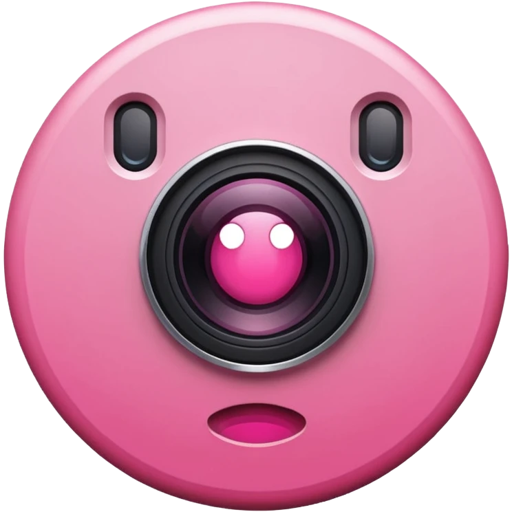 A round camera lens, apple emoji style, minimalist, with highlights, pink, no faces, no smileys, only lens, variant 5 emoji