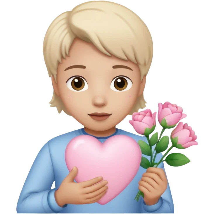 Light pink heart in hand with flowers emoji
