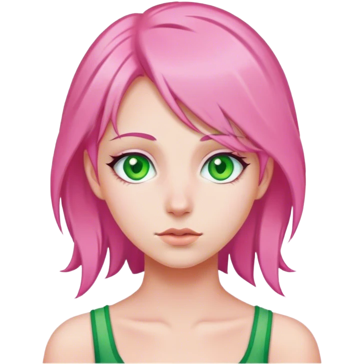 realistic portrait of pink hair make eyes green emoji