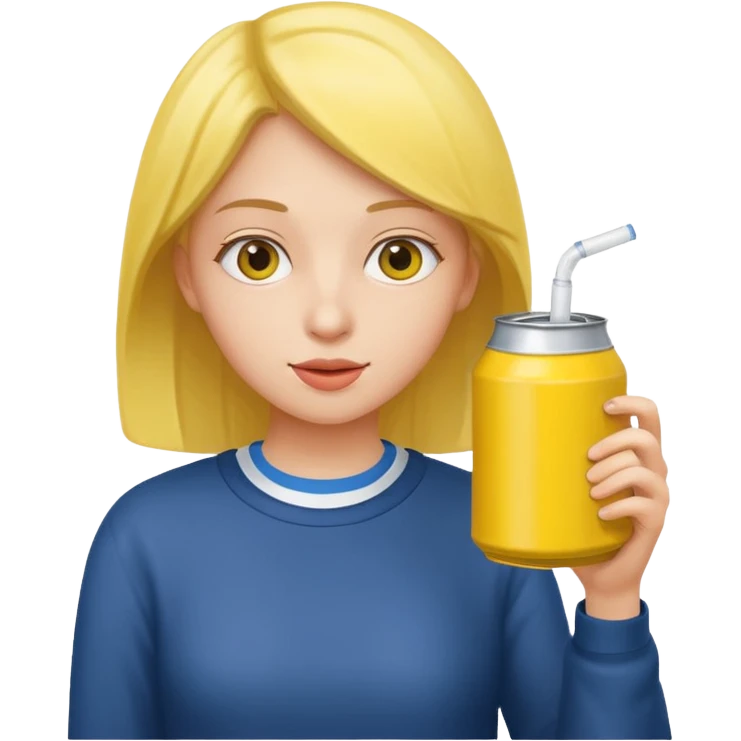 female student drinking from a yellow can emoji