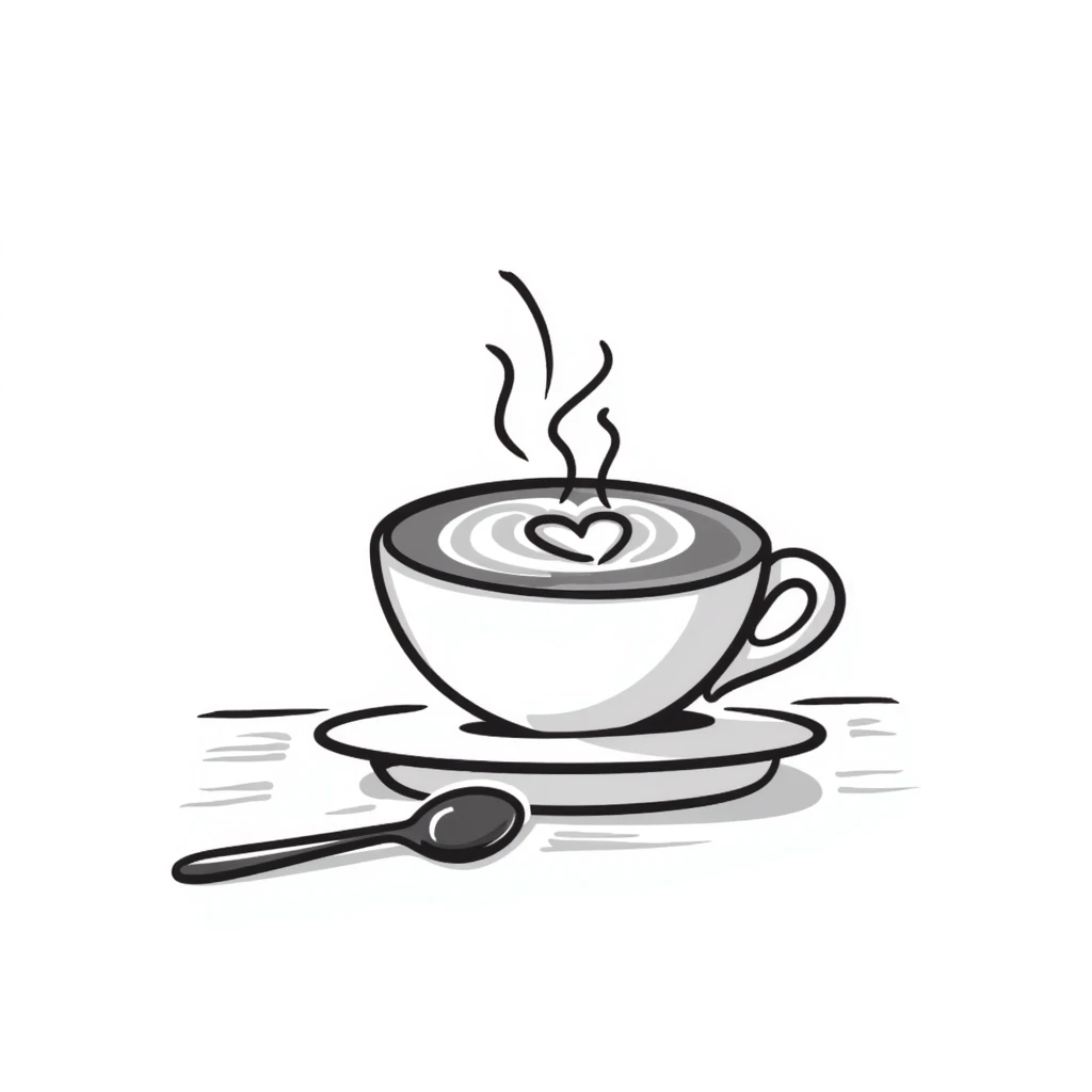 cappuccino with latte art, cozy and appealing, hand-drawn doodle style emoji