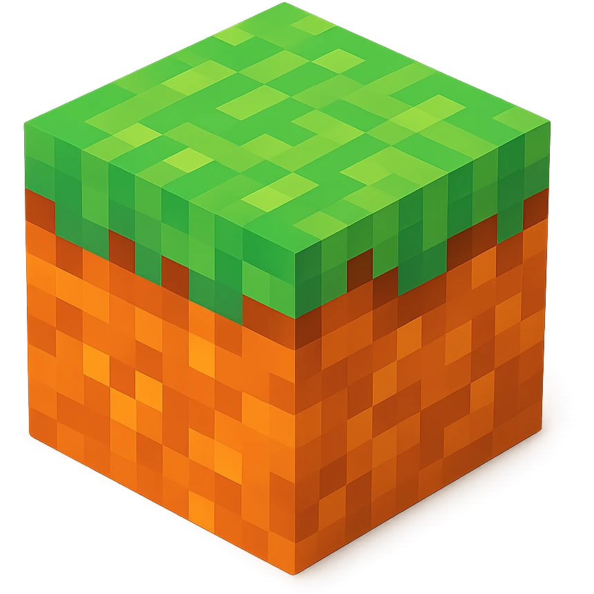 Minecraft grass block, 3D voxel style, isometric angle, vibrant colors, no text emoji