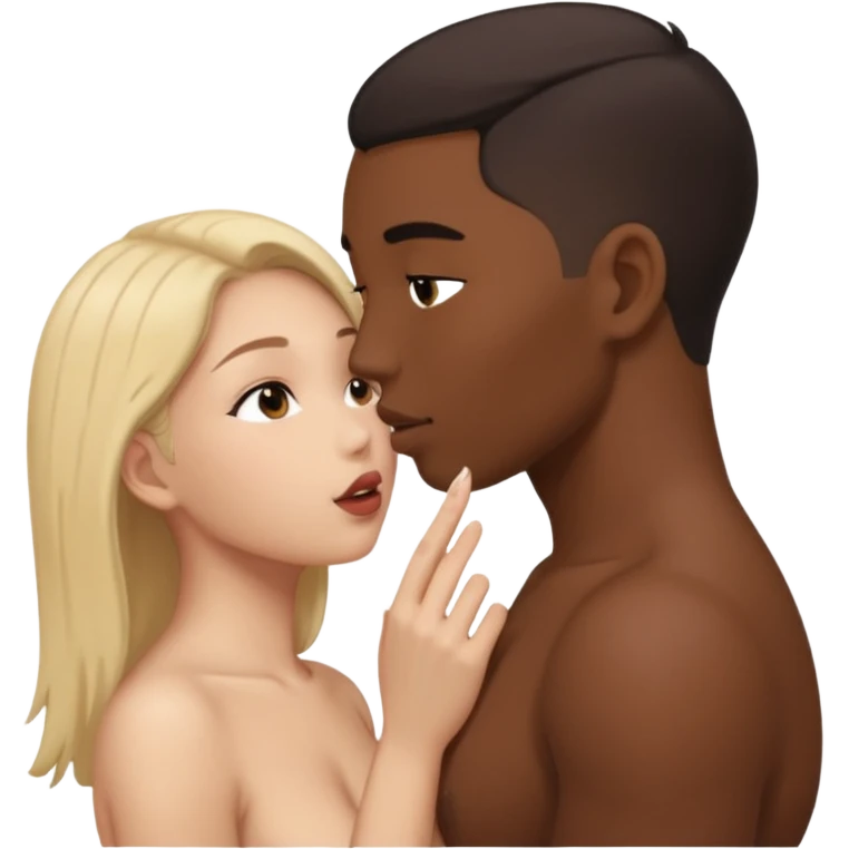 Nude light-skinned female giving fellatio to darker-skinned asian male emoji