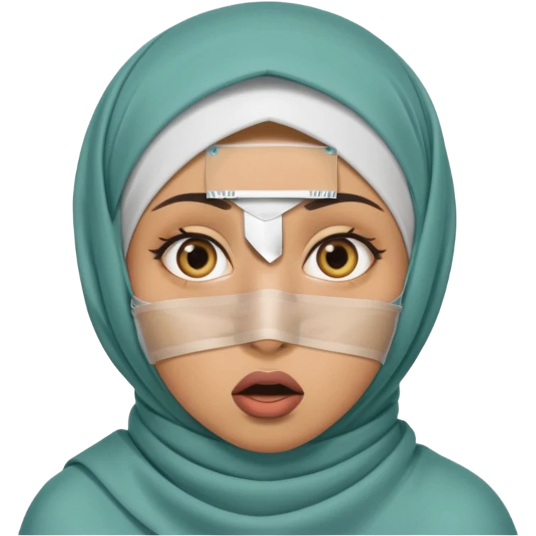 muslim woman with shocked eyes and tape over mouth emoji