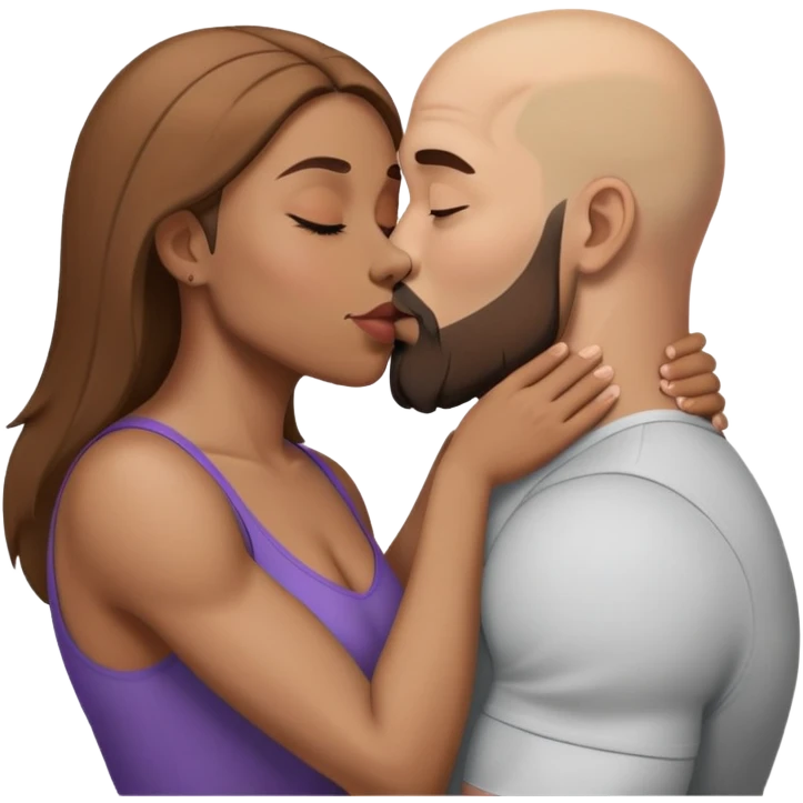 Beautiful light brown making out her muscular bald beard husband emoji