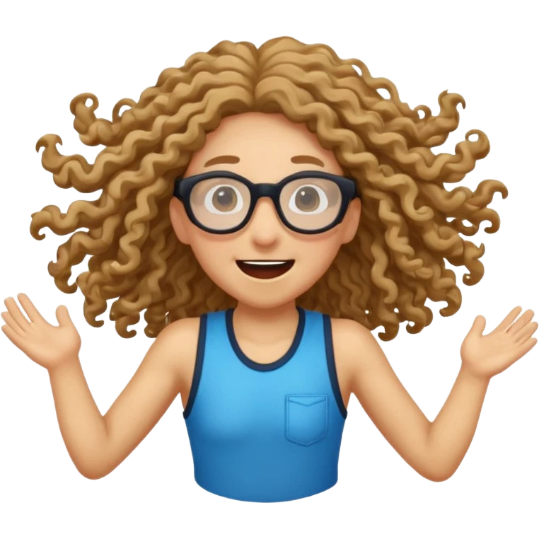 bungee jumping face only with hair flying long curly hair and glassess emoji