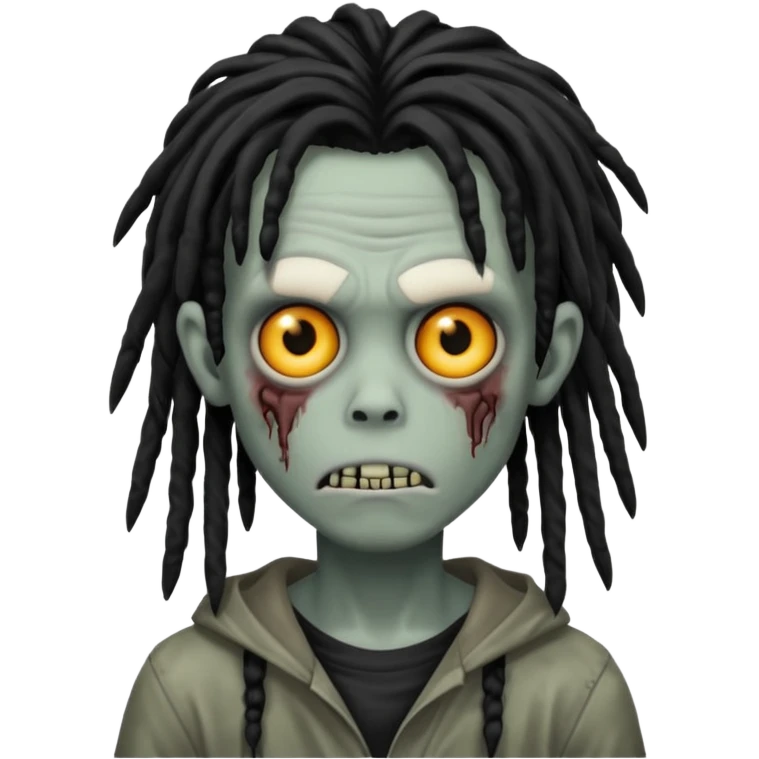 spooky zombie boy, black medium-long dreads, emo and shaggy, dark, creepy expression, iOS emoji style emoji