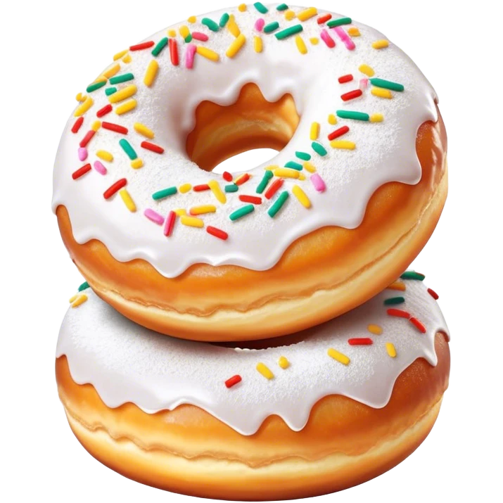 Cinematic fluffy donuts, perfectly golden and dusted with powdered sugar, vibrant icing with sprinkles, stacked in a playful arrangement, soft glowing highlights, warm and inviting. emoji