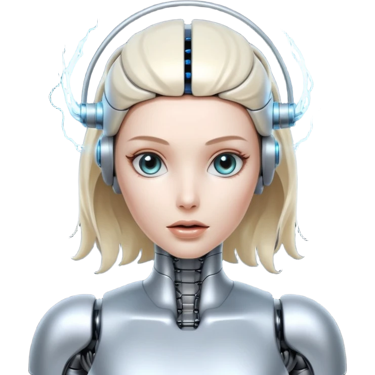 A female robot with a sexy body and power surging out of her brain emoji