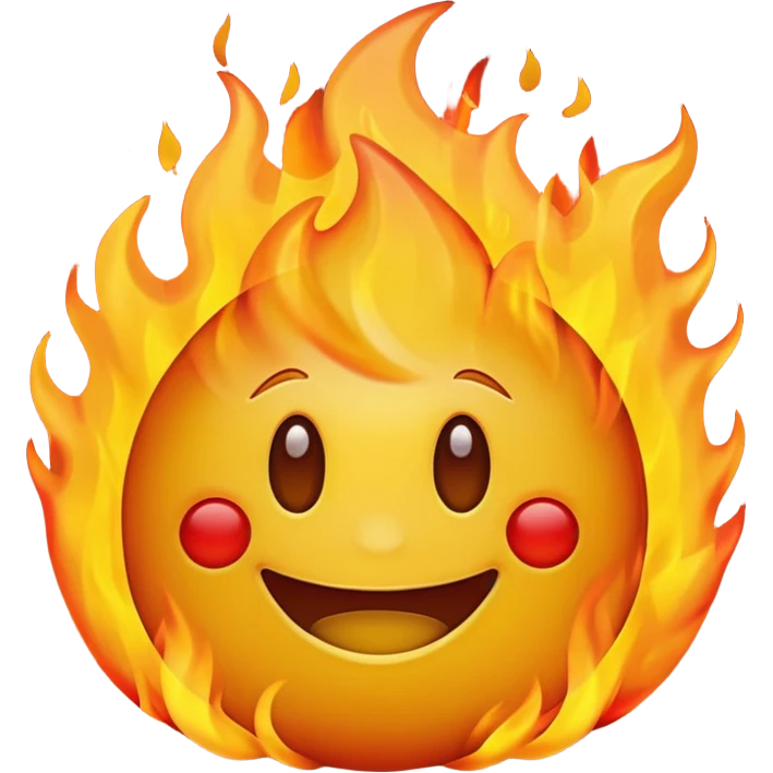 simple smiling yellow emoji in the middle of a big fire emoji
