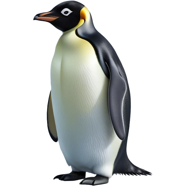 Cinematic Noble Emperor Penguin Portrait Emoji, Poised and regal, standing proudly on icy terrain with crisp black and white plumage and determined, deep-set eyes, Simplified yet sharp and sophisticated features, highly detailed, glowing with a soft, dignified polar glow, high shine, intelligent and stalwart, stylized with an air of imperial command, focused and resolute, soft glowing outline, capturing the essence of a watchful and confident arctic guardian that feels as though it could waddle out of the screen with effortless authority! emoji