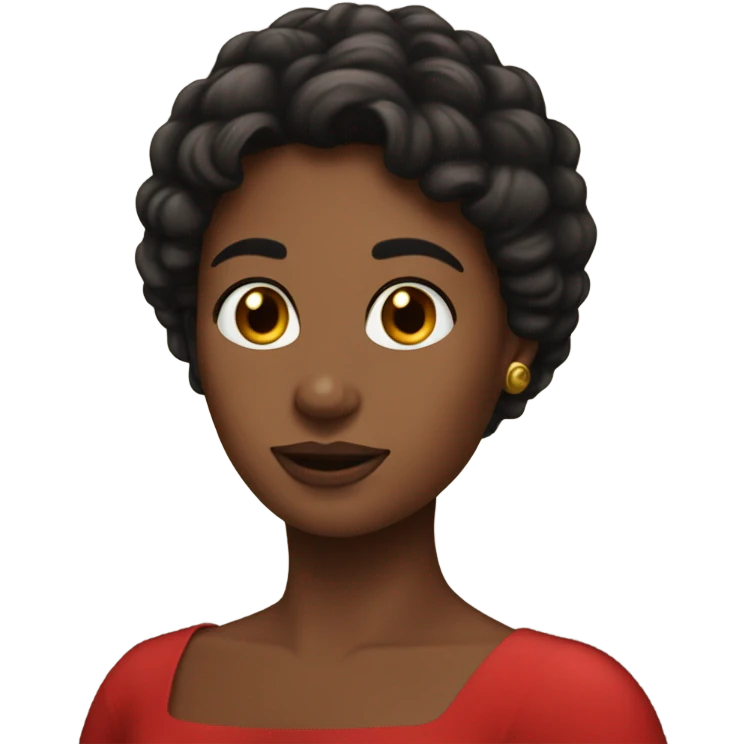 Woman, dark matted hair, red dress, worms emoji