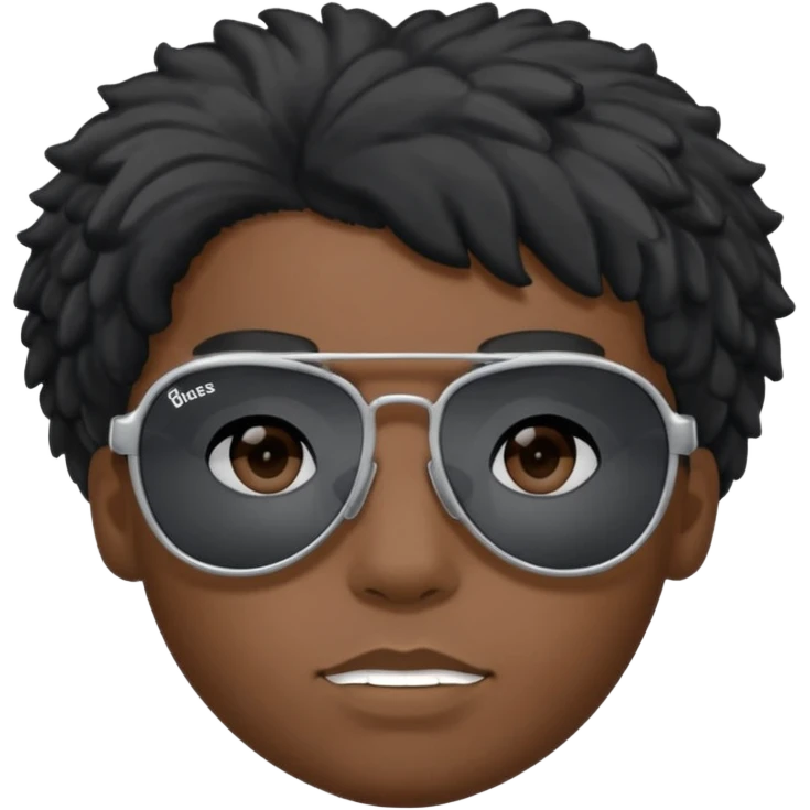 Un garçon,de couleur noir avec des lunettes de soleil grise,il a des cheveux crépus et au dessus de sa tete il est écrit BOUSS  sans qu’on voit ses yeux est ce qu’on peut mettre le même cadran de lunette que la première image et l’intérieur des lunettes en gris un peu bleu mais très foncé  emoji
