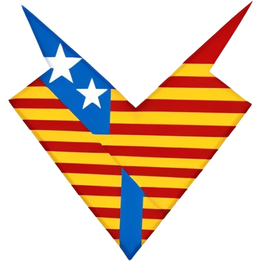 Catalonian estelada flag, stripped-down minimalism, basic elements, blue triangle, white star, alternating red and yellow stripes emoji