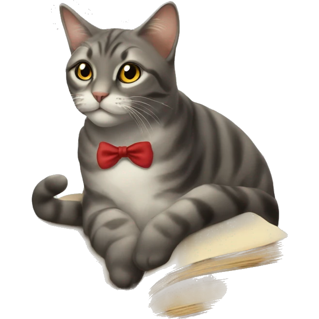 Eine Katze die ein Buch liest und Musik hört  emoji