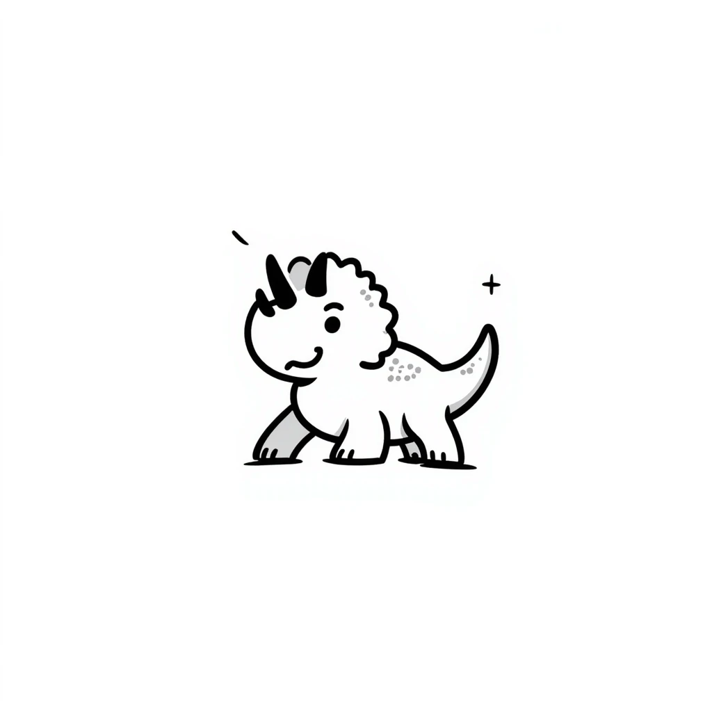 A hand-drawn toy triceratops with a silly grin and cute horns emoji